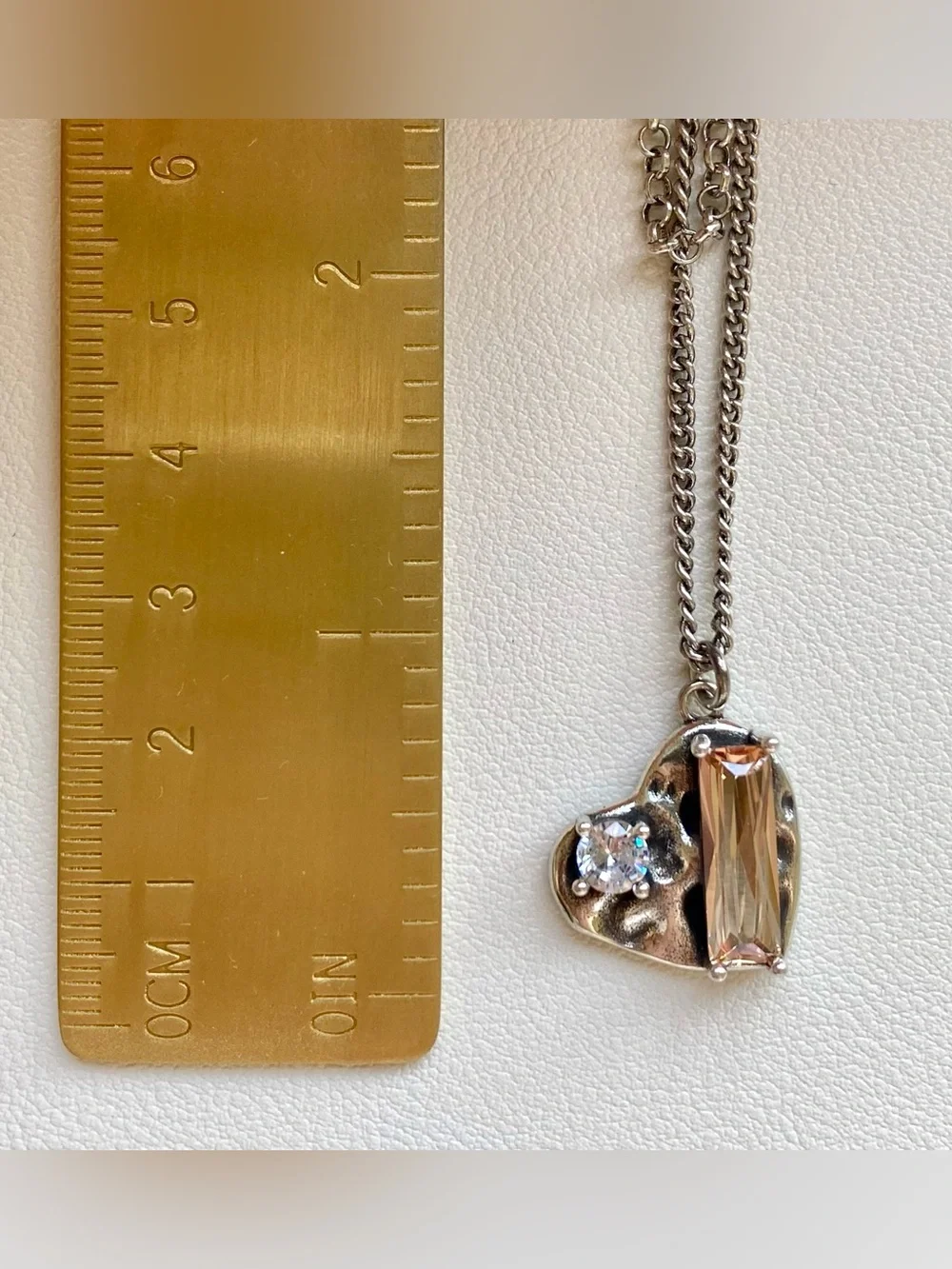 Silver Heart Pendant Necklace with Champagne Crystal Accent